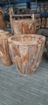 oud teak houten bloempot